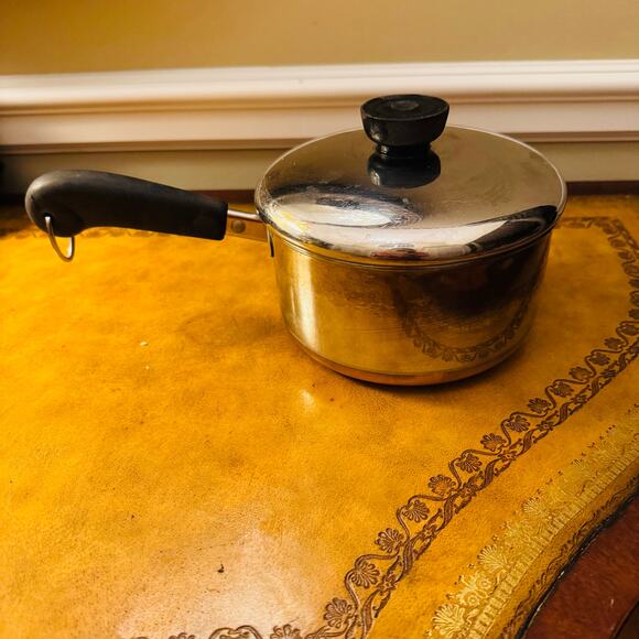 VTG Revere Ware Copper Clad Bottom  1.5 Quart Stainless Steel Sauce Pan Lid USA - Picture 6 of 11